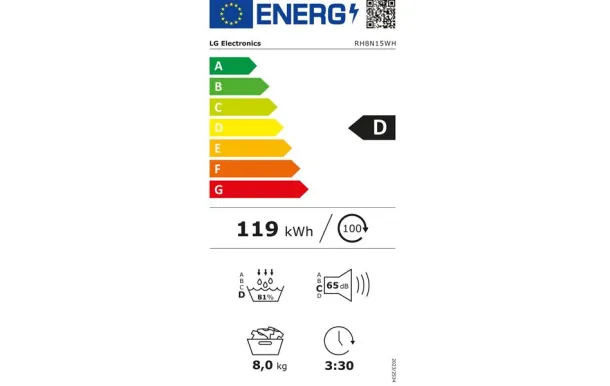 LG Sèche-linge 60 cm 8 kg avec pompe a chaleur - RH8N15WH