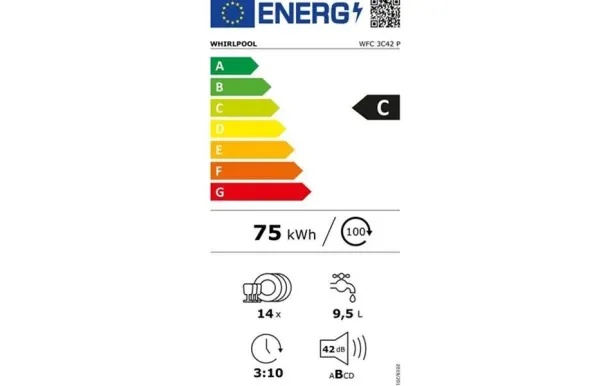 WHIRLPOOL Lave-vaisselle 14 couverts 42 dB - WFC3C42P