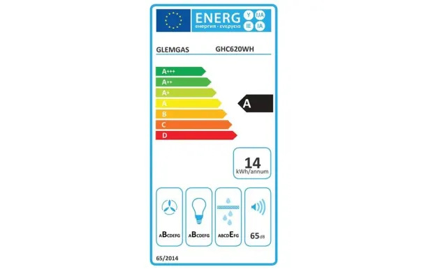 GLEM Hotte visière 60 cm blanche 230 m3/h - GHC620WH