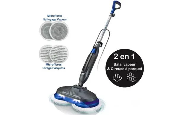 EZICLEAN STEAMWAVE360 – Balai vapeur cireuse parquet