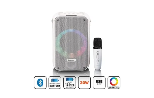 LENCO BTC-060WH – Enceinte karaoké Bluetooth