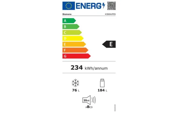 SIEMENS KI86NVFE0 – Réfrigérateur combiné 260 L