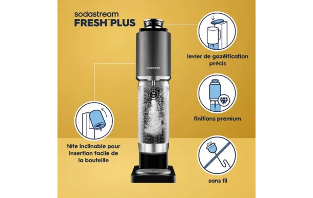 SodaStream Fresh Plus Noire – Machine à soda sans fil
