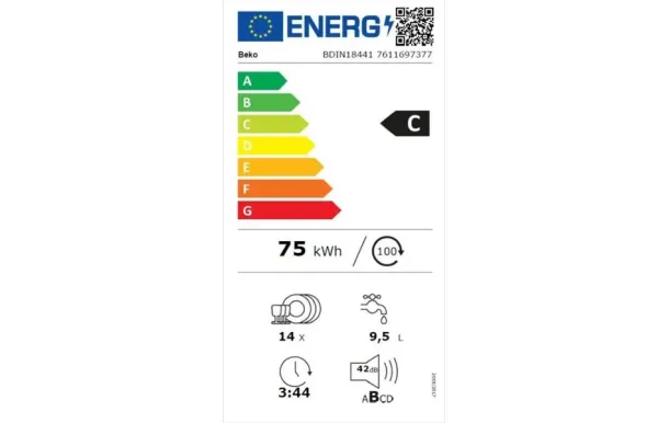 BEKO BDIN18441 Lave-vaisselle encastrable 14 couverts 42 dB