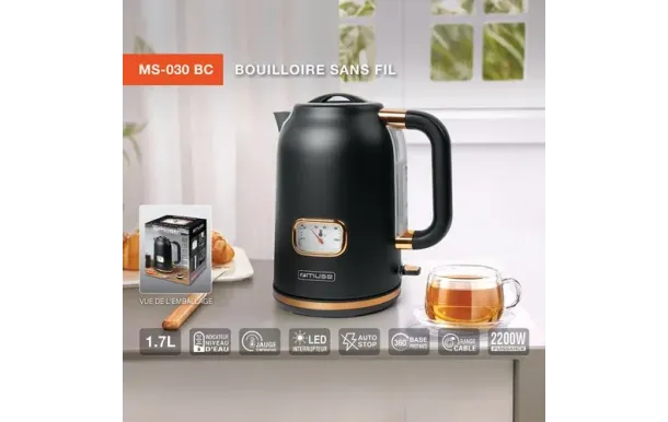 Bouilloire MUSE 1,7 L Noir & Cuivre – Style rétro
