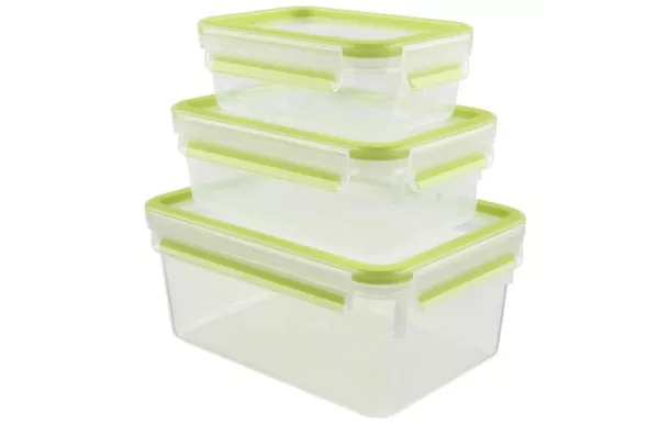 EMSA Lot de 3 boîtes rectangles Vert Clair - Clip & Close 3D Colour