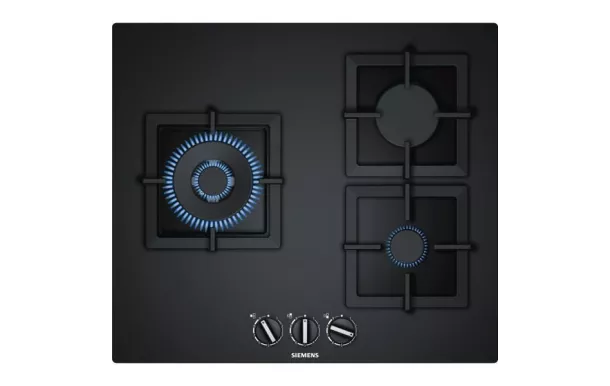 SIEMENS Table de cuisson gaz - Dessus verre trempé 3 brûleurs dont 1 Wok 4 kW - EP6A6CB20