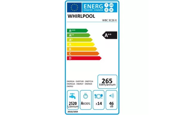 WHIRLPOOL Lave-vaisselle intégrable 14 couverts 46 dB WBC3C26X