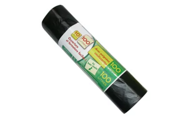 PUBLI EMBAL Lot de 20 Sacs Poubelle ELBE 100 L poignées coulissantes Noirs 28 microns