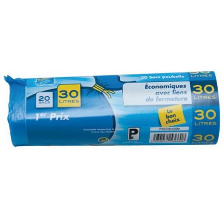 PUBLI EMBAL Lot de 20 Sacs Poubelle Economiques 30 L 12 microns Bleus