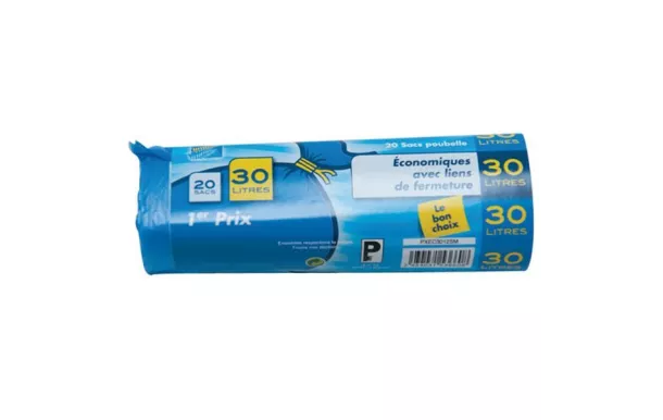 PUBLI EMBAL Lot de 20 Sacs Poubelle Economiques 30 L 12 microns Bleus