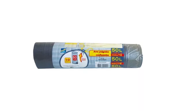 PUBLI EMBAL Lot de 10 Sacs pour Poubelle haute 50 L poignées coulissantes élastiques
