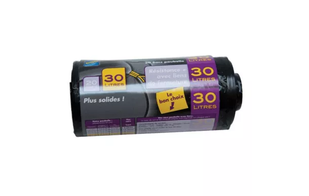 PUBLI EMBAL Lot de 20 Sacs Poubelle NF 30 L renforcés Noirs