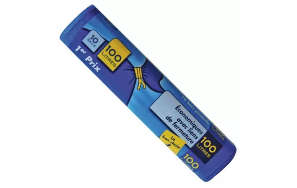PUBLI EMBAL Lot de 10 Sacs Poubelle Economiques 100 L 18 microns Bleus