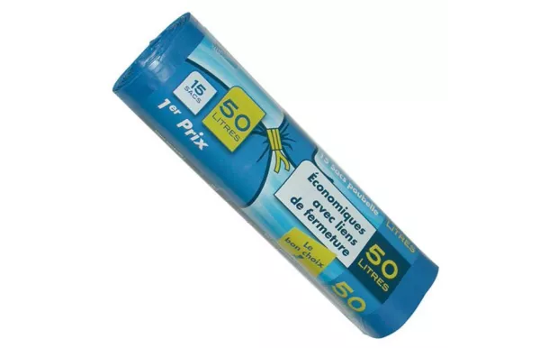 PUBLI EMBAL Lot de 15 Sacs Poubelle Economiques 50 L 14 microns Bleus