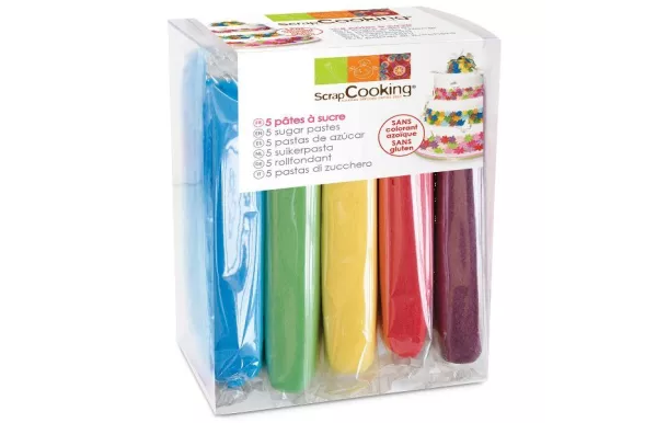 SCRAPCOOKING Boîte de 5 pâtes à sucre de 5 couleurs x 80 g