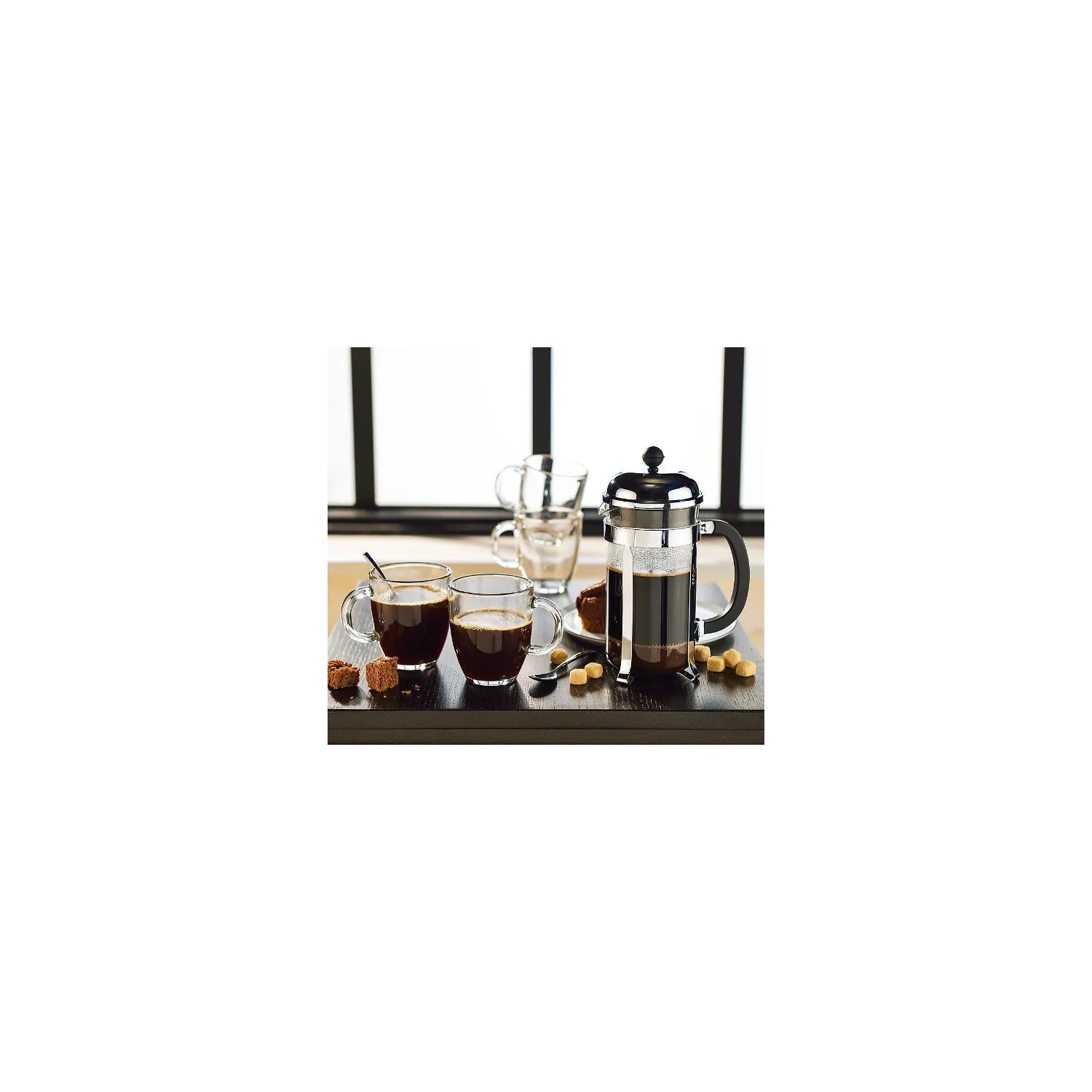 BODUM Cafetière à piston 8 Tasses Chromée & Chambord + 4 mugs 35 cl