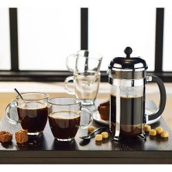 BODUM Cafetière à piston 8 Tasses Chromée & Noire - Chambord + 4 mugs 35 cl