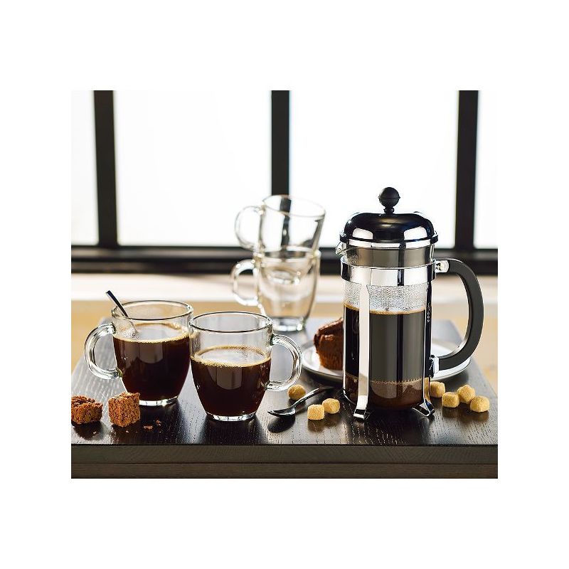 bodum cafetière à piston 8 tasses chromée & noire - chambord + 4 mugs 35 cl