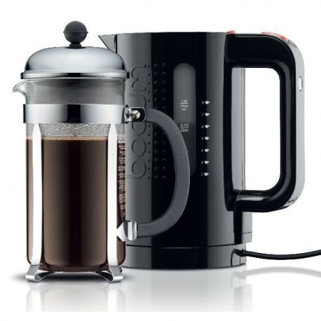 BODUM Lot Cafetière à piston 8 Tasses Chambord + Bouilloire électrique 1 L Noire