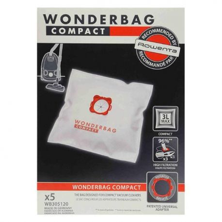 SEB Lot de 5 sacs Wonderbag Compact pour aspirateur WB305120