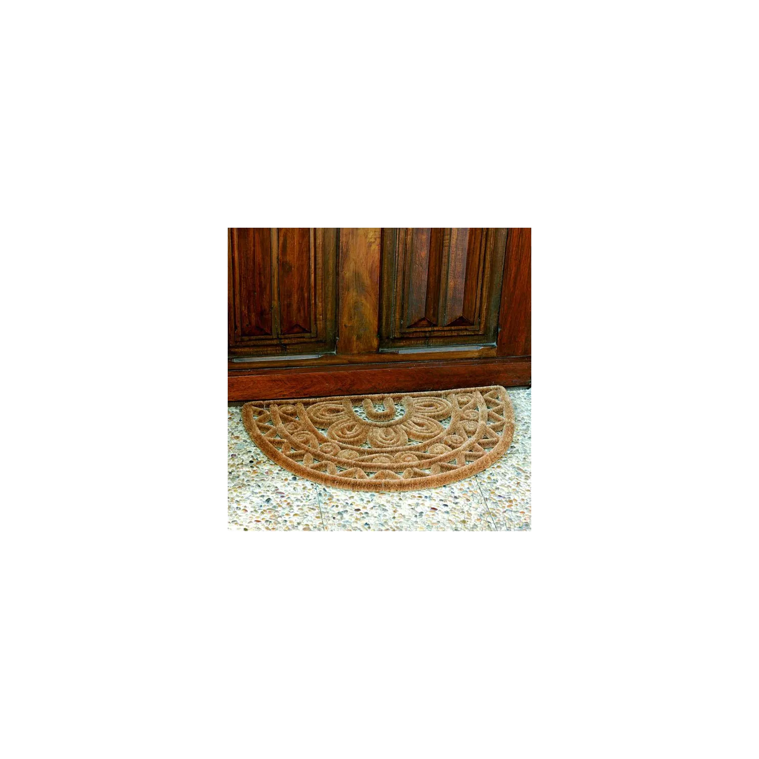 ID Tapis en coco naturel et métal forme Demi lune 45 x 75 cm