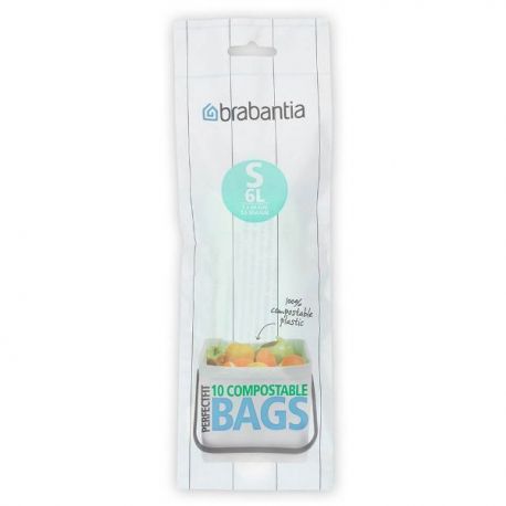 BRABANTIA Rouleau de 10 sacs poubelle compostables Code S - 6 L - Perfect Fit