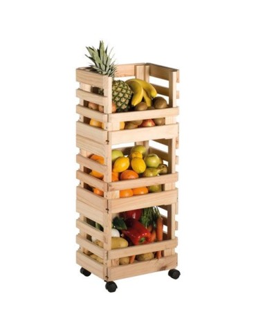 ASTIGARRAGA Resserre a légumes pin 3 étages roulettes 30x38x90cm
