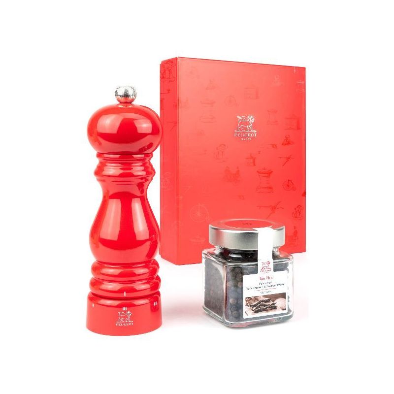 PEUGEOT Coffret Moulin à poivre 18 cm Paris Laqué Rouge + Tan Hoi 70 g