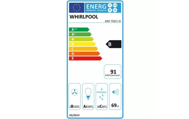 WHIRLPOOL hotte décorative 90 cm 713 m3/h inox / verre noir - AKR7591IX