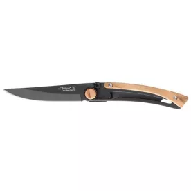 CLAUDE DOZORME Couteau de poche lame noire & Manche Olivier - Liner Lock Le Thiers
