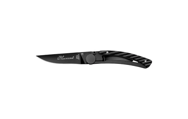 CLAUDE DOZORME Couteau de poche lame noire & Manche façon Carbone - Liner Lock Le Thiers