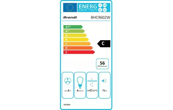 BRANDT Hotte visière 60 cm 321 m3/h BHC9602W