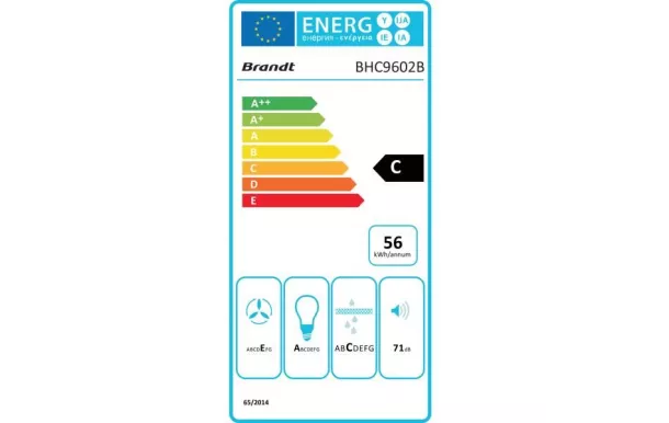 BRANDT Hotte visière 60 cm 321 m3/h noir - BHC9602B