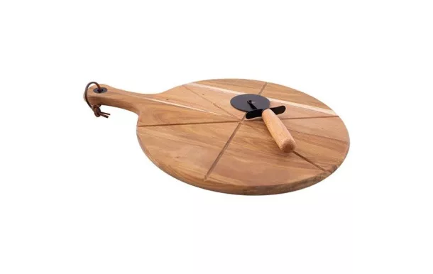 POINT VIRGULE Roulette à pizza + Planche à découper ronde 32.5 cm en acacia