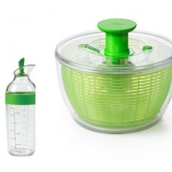 OXO Set Essoreuse à salade 27 cm Verte + shaker à vinaigrette - Good Grips