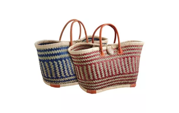 Inconnue Sac jonc coloré 2 anses cuir