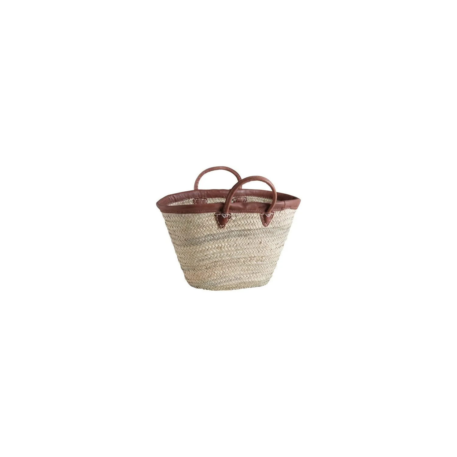 Inconnue Couffin naturel en palmier anses et bord cuir