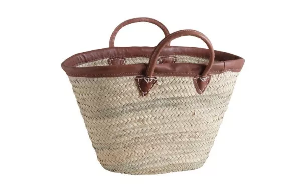 Inconnue Couffin naturel en palmier anses et bord cuir