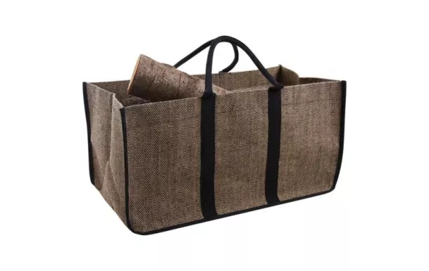 Inconnue Sac à bûches 65cm en jute motif chevrons
