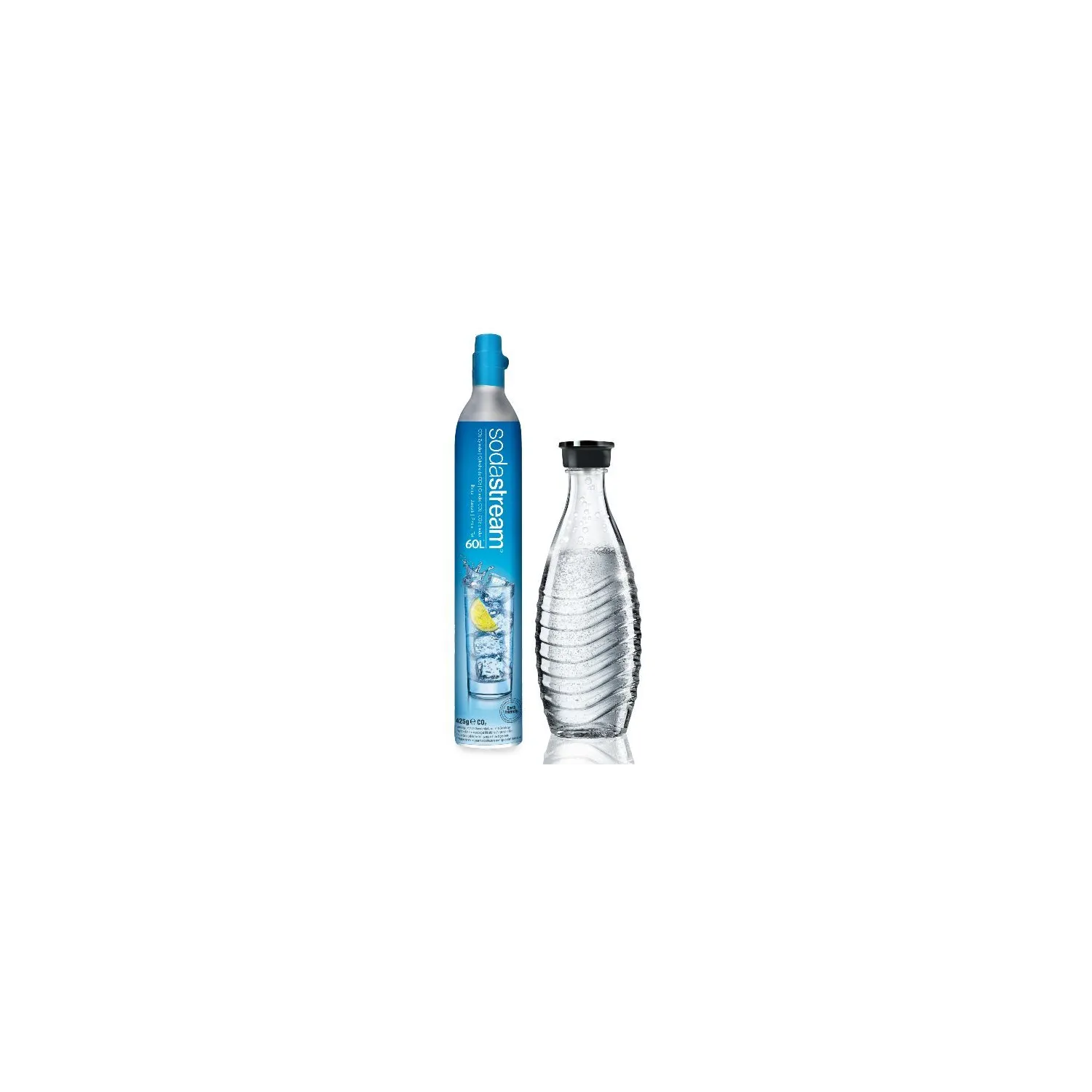 Pack machine à soda SodaStream Crystal – Cylindre CO2 60 L + carafe verre 0,6 L, compatible Crystal et Penguin