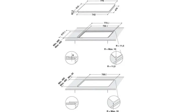 WHIRLPOOL Table induction 4 foyers largeur 77 cm WLB2977NE