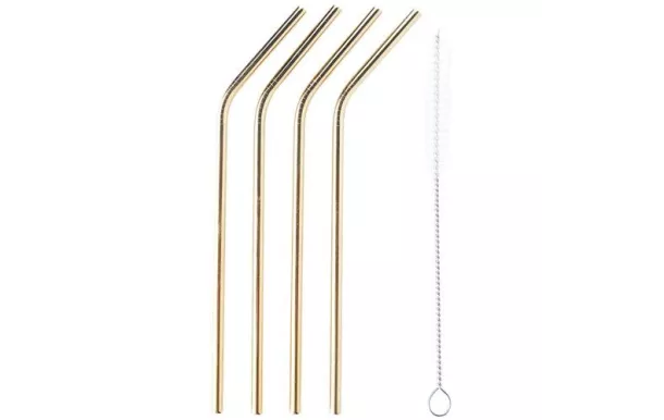 POINT VIRGULE Set de 4 pailles inox Dorées