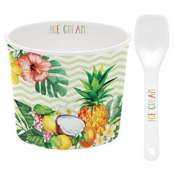 EASY LIFE Coupelle à glace + cuillère Fleurs & Ananas - Tropical