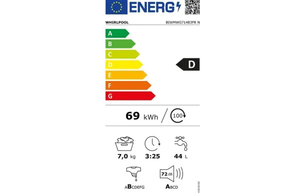 WHIRLPOOL Lave-linge Tout-intégrable 7 Kg - 1400 tr/mn BIWMWG71483FRN avis comparatif