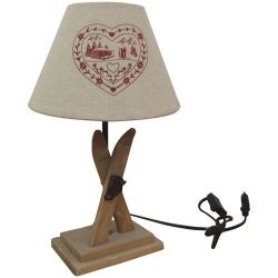 Inconnue Lampe pied bois ski + abat jour coeur