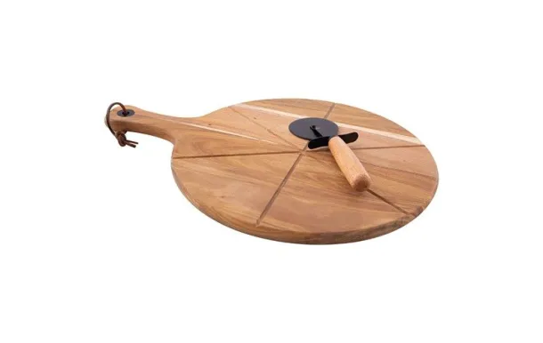 POINT VIRGULE Roulette à pizza + Planche à découper ronde 32.5 cm en acacia