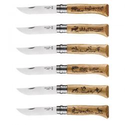 OPINEL Lot de 6 Couteaux - Tradition N°8 Gravure Animalia