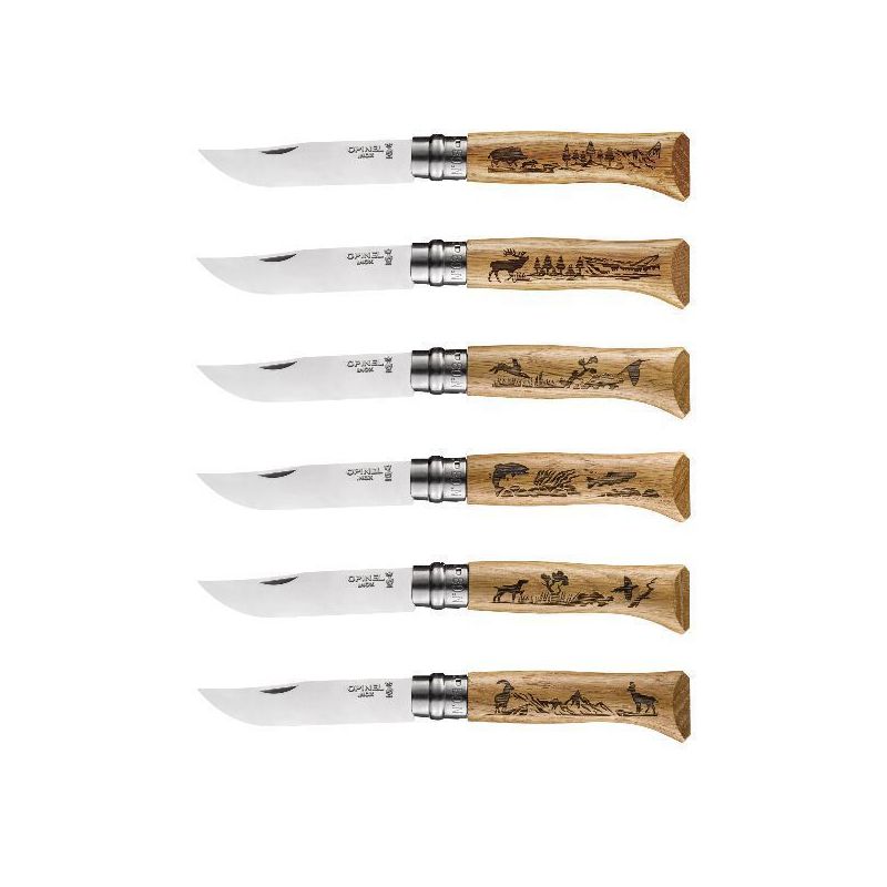 OPINEL Lot de 6 Couteaux - Tradition N°8 Gravure Animalia