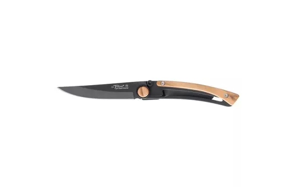 CLAUDE DOZORME Couteau de poche lame noire & Manche Olivier - Liner Lock Le Thiers